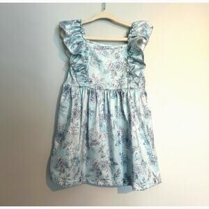 NWOT The Hair Bow Company Flutter Sleeve Floral Dress, Blue/White, Toddler 2T